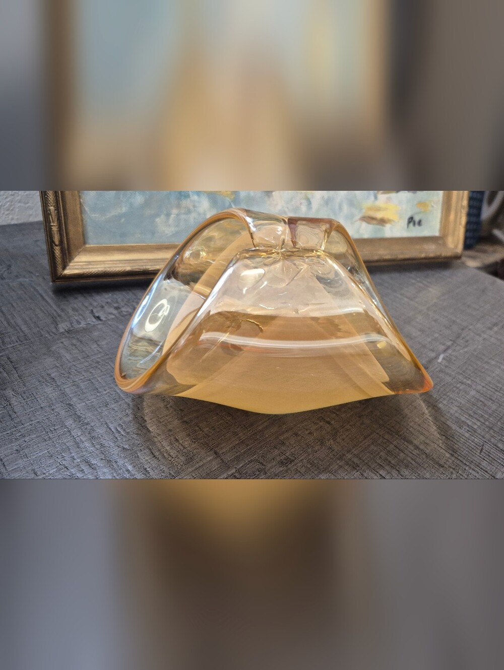 Murano 1970's Iridescent Champagne Art Glass Basket Centerpiece 4"
